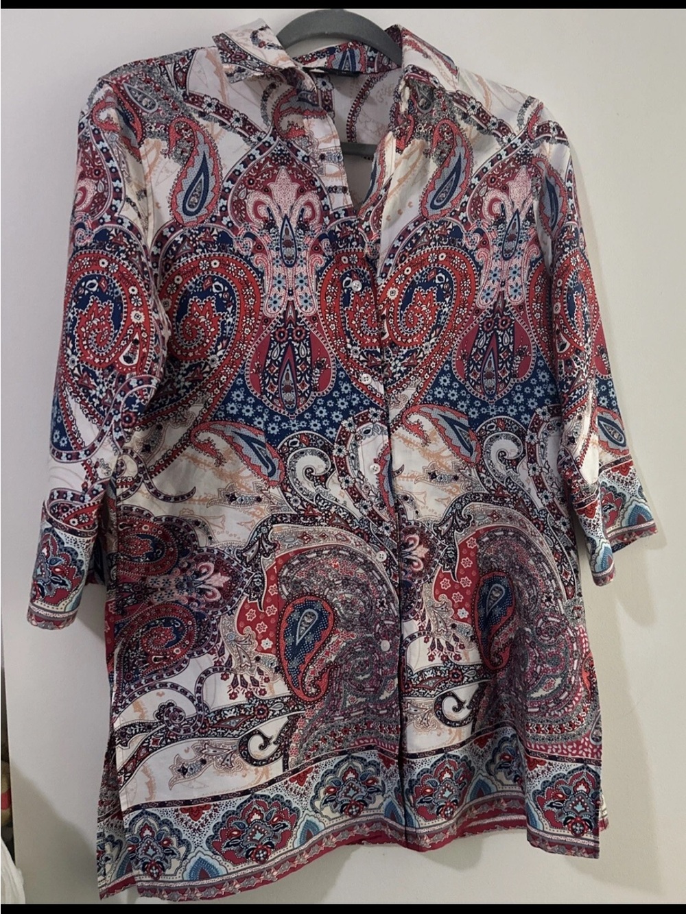 PAPERWHITE Sz 8 Us M paisley Blouse Top Shirt 3/4 Sleeve Barely Worn A